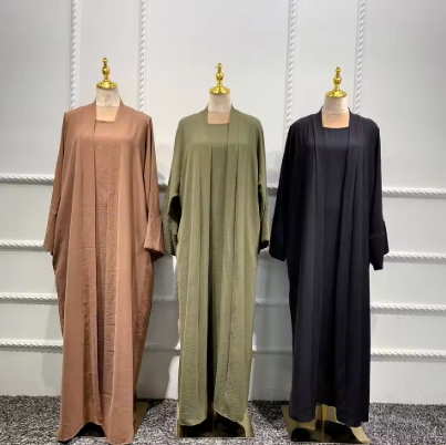  Elegant Open Abaya Kaftan Set Dubai Style