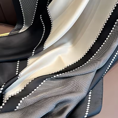 Luxury Silk Smooth Scarf Soft Headband Shawl - Black, White & Gray Geometric Design