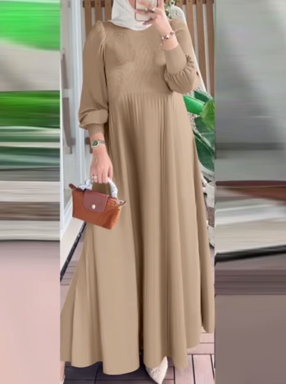 Elegant Pleated Lantern Sleeve Abaya