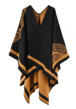 Poncho Coat Thickening Patchwork Imitated Cashmere Split Shawl Cloak Scarf