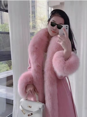 Double-sided Cashmere Coat Women Elegant Luxury Fox Fur