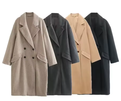 Women's Fashion Double-Breasted Long Woollen Coat