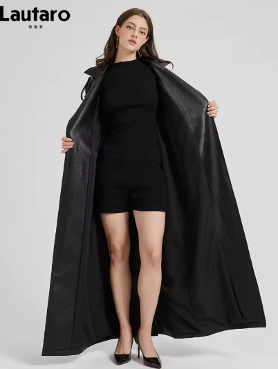 Lautaro Spring Autumn Extra Long Brown PU Leather Trench